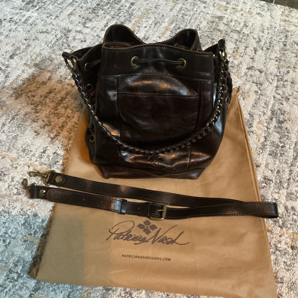 PATRICIA NASH MARTINA DISTRESSED BUCKET BAG! DARK BROWN, EUC! - Picture 2 of 13
